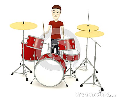 Cartoon man with drumset Stock Photo