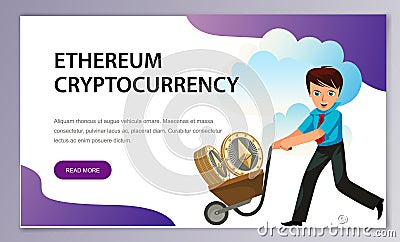 Cartoon man with Ethereum crypto currency poster Vector Illustration