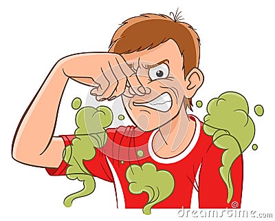 Cartoon man feeling bad smell Vector Illustration