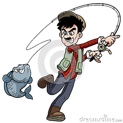 Cartoon man fishing Vector Illustration