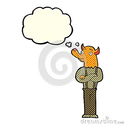 cartoon man with fox head with thought bubble Stock Photo