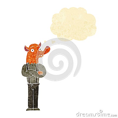 cartoon man with fox head with thought bubble Stock Photo