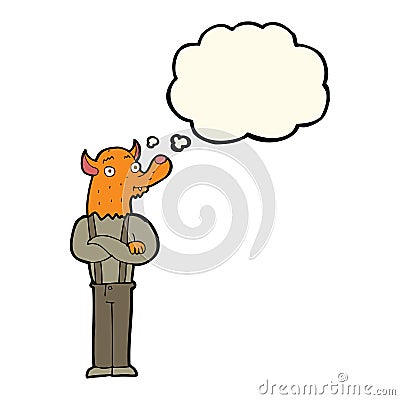 cartoon man with fox head with thought bubble Stock Photo