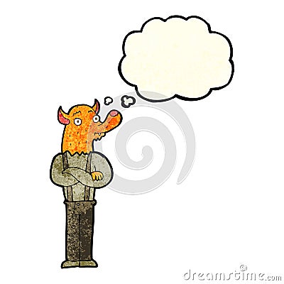 cartoon man with fox head with thought bubble Stock Photo