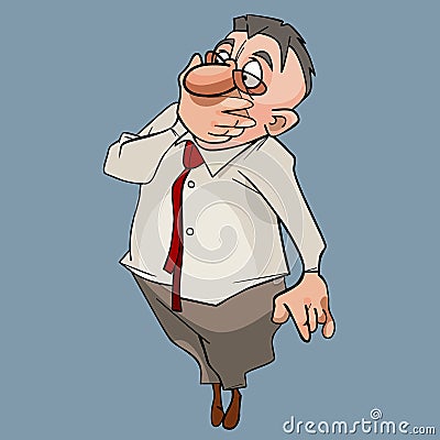 Cartoon man in fright covered his mouth with his hand Vector Illustration