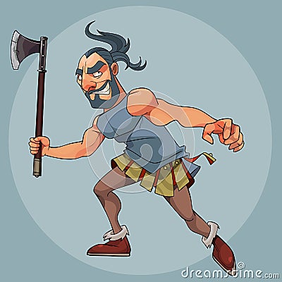 Cartoon man in a gladiator costume with an ax in his hand Vector Illustration