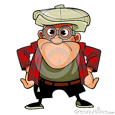 Cartoon man with glasses and cap, pose with arms akimbo Vector Illustration