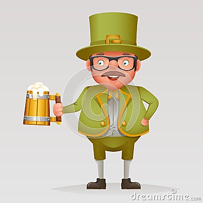 Cartoon man with green beer Saint Patric day festival celebration cartoon character design vector illustration Vector Illustration