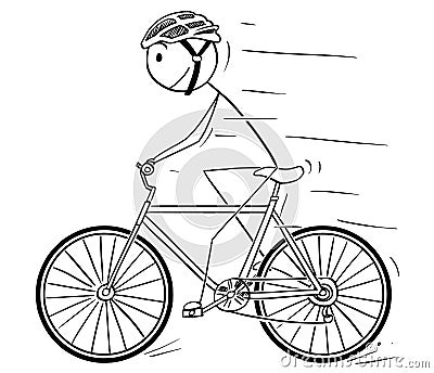 Cartoon of Man With Helmet Riding on Bicycle Vector Illustration