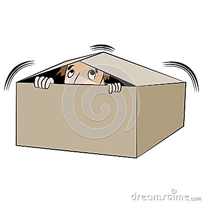 Cartoon Man Hiding in Box Vector Illustration