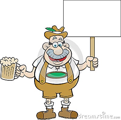 Cartoon man holding a beer and a sign. Vector Illustration