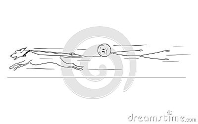 Cartoon of Man Holding Running Dog on Leash and Flying Vector Illustration
