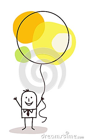 Cartoon man holding up a big celebration balloon Vector Illustration