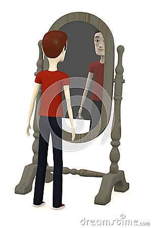 Cartoon man with mirror Stock Photo