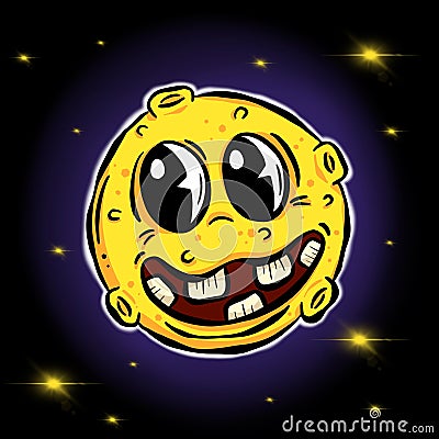 Cartoon Man in the Moon Lunar Character Very Funny Vector Illustration Stock Photo