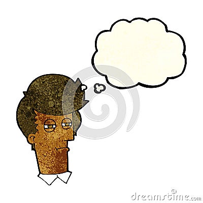 cartoon man with narrowed eyes with thought bubble Stock Photo