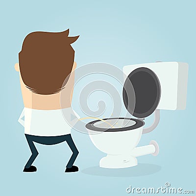 Cartoon man peeing on the toilet seat Vector Illustration