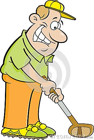 Cartoon man playing golf. Vector Illustration