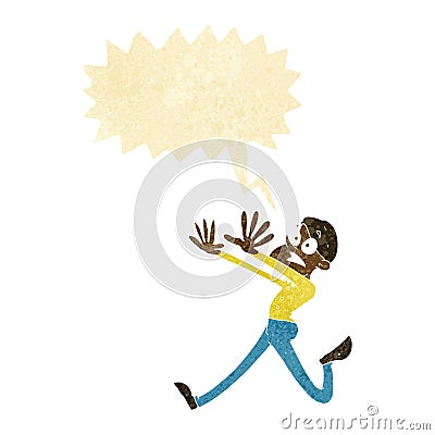 cartoon man running away with speech bubble Stock Photo