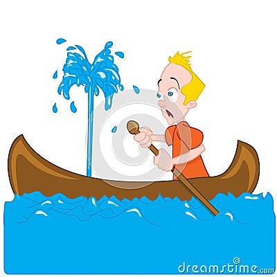 Cartoon of a man in a sinking canoe Vector Illustration