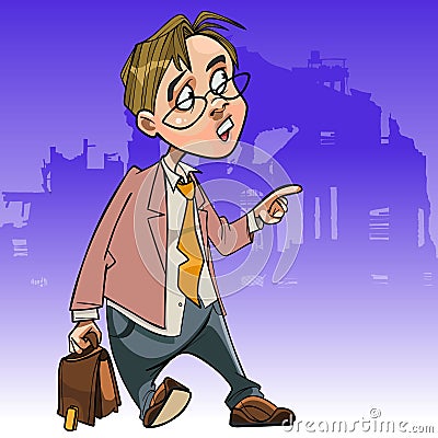 Cartoon man in suit with briefcase pointing Vector Illustration