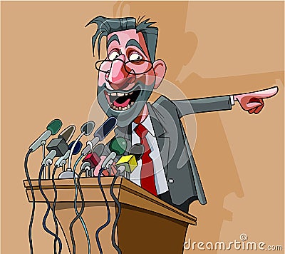 Cartoon man in suit emotional says into the microphone Vector Illustration