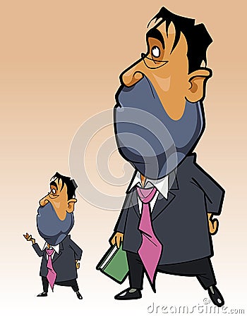 Cartoon man in a suit with a folder in his hand standing reflects and looks up Vector Illustration