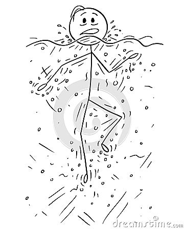 Cartoon of Man Swimming Doing Doggy Paddle or Drowning in Water Vector Illustration