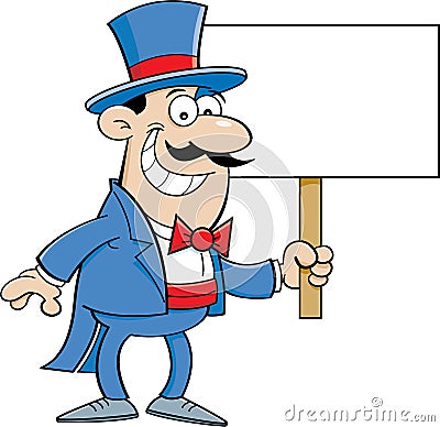 Cartoon Man in Top Hat Holding a Sign Vector Illustration