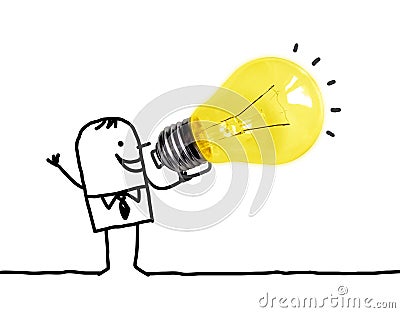 Cartoon man Using a Big light Bulb as a Loudhailer Stock Photo