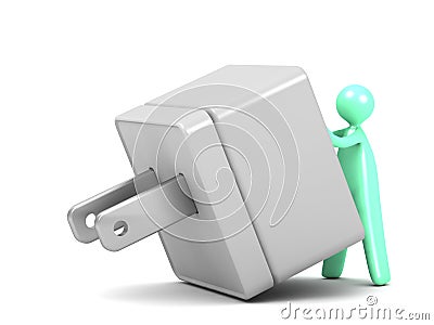 Cartoon man using an Electrical Plug Adapter Cartoon Illustration