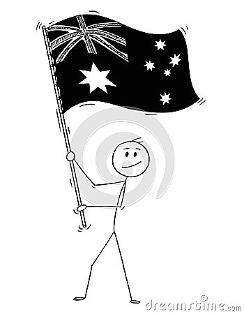 Cartoon of Man Waving Flag of Commonwealth of Australia Vector Illustration