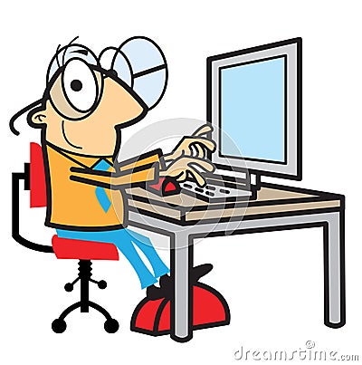 Cartoon man working at computer Vector Illustration