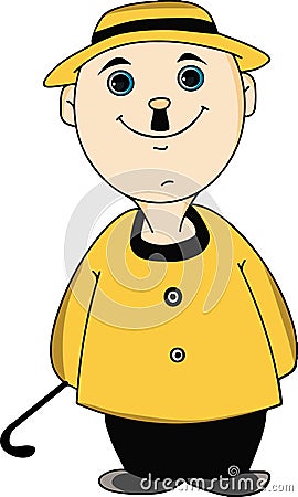 cartoon man with yellow hat and yellow shirt and a small mustache Stock Photo