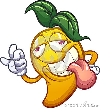 Cartoon mango character with sleepy eyes making the okay hand sign Vector Illustration