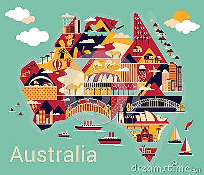 Cartoon map of Australia Vector Illustration