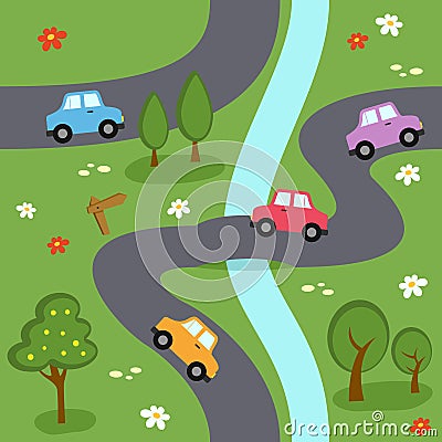 Cartoon Map Seamless Pattern Vector Illustration