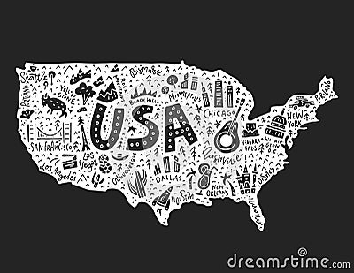 The cartoon map of USA Vector Illustration