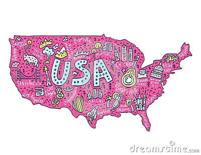 Cartoon Map of USA Vector Illustration