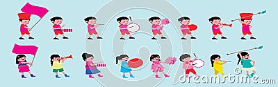 Cartoon marching band collection with boy and girl icon design templates with various models. vector illustration Vector Illustration