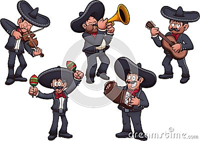 Cartoon Mariachi Band. Vector clip art illustration with simple gradients. All in one single layer. Vector Illustration