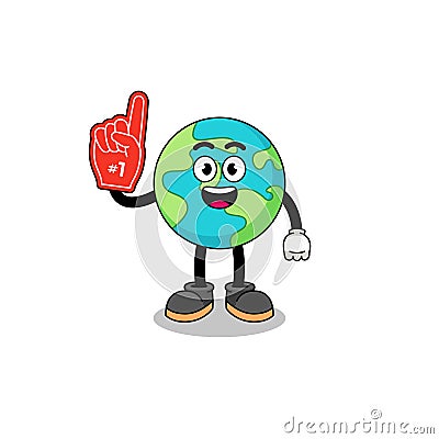 Cartoon mascot of earth number 1 fans Vector Illustration