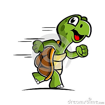 Cartoon mascot funny running turtle. Vector Illustration
