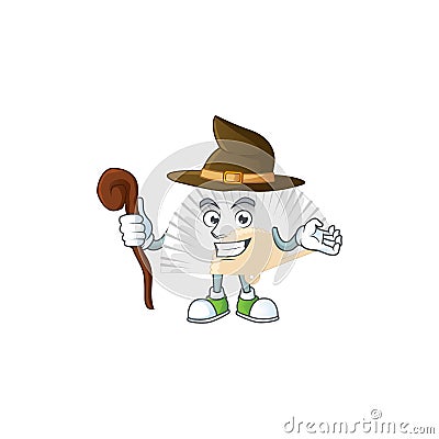 Cartoon mascot style of white chinese folding fan dressed as a witch Vector Illustration