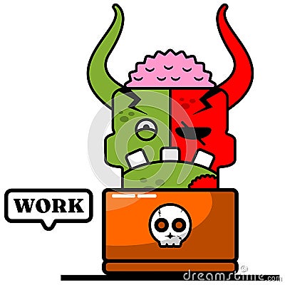 cartoon mascot zombie demon work Vector Illustration