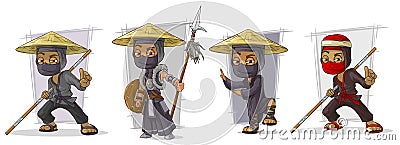 Cartoon masked ninja warriors character vector set Vector Illustration