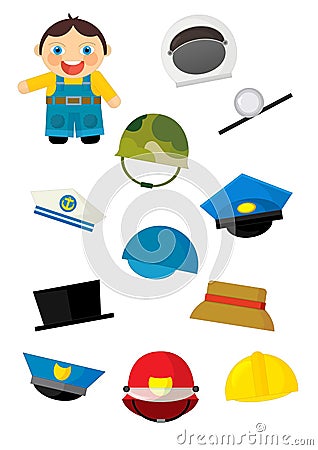 Cartoon matching game with finding proper hats to occupation - mechanic Cartoon Illustration