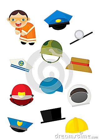 Cartoon matching game with finding proper hats to occupation - road worker Cartoon Illustration