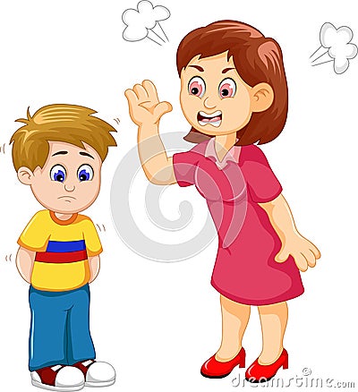 Cartoon Mather scolding her son Stock Photo