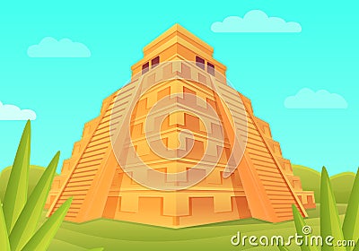 Cartoon mayan pyramid in the jungle Vector Illustration